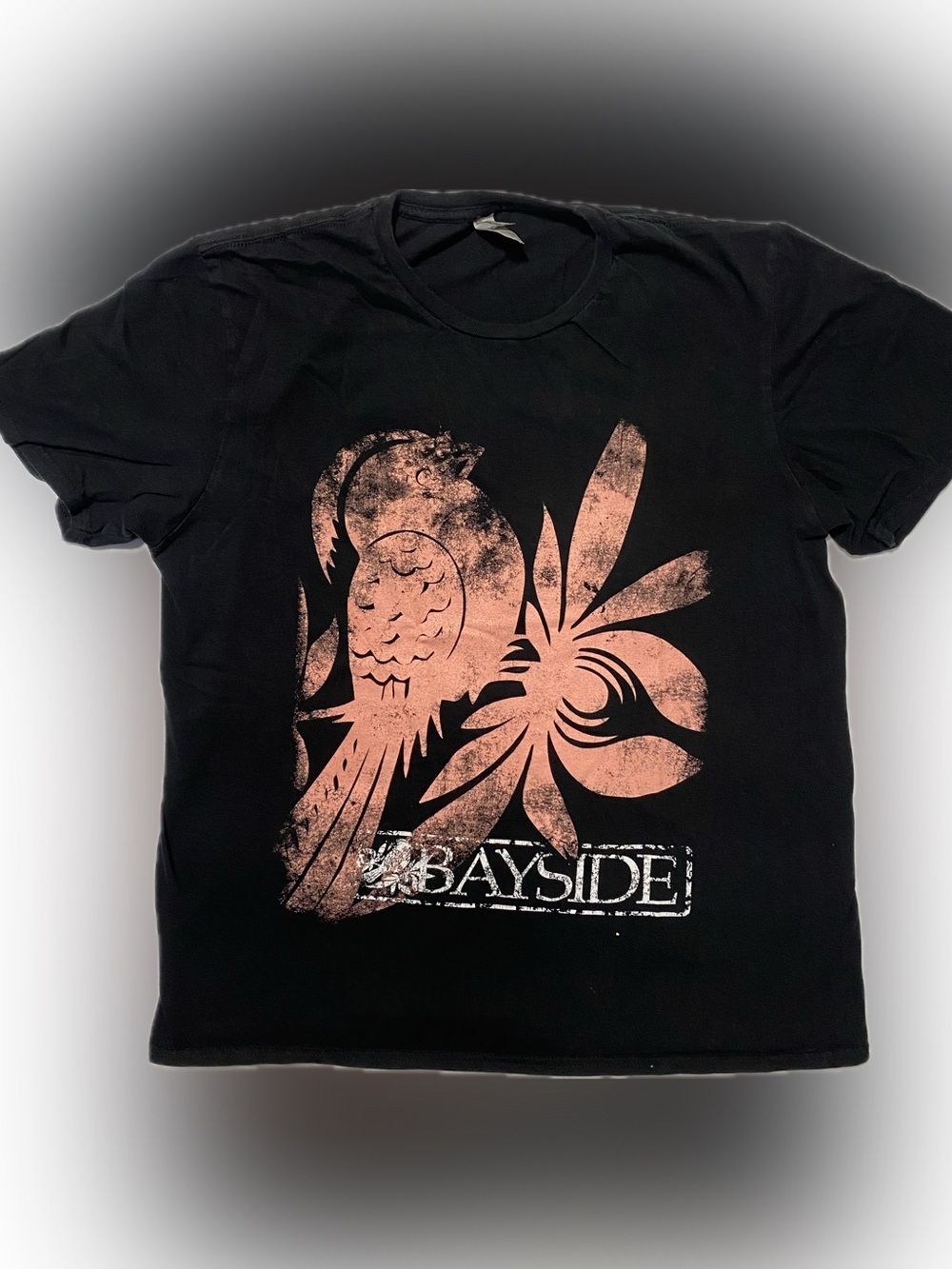 Gildan Black T-Shirt with Pink Parrot & Floral Graphic